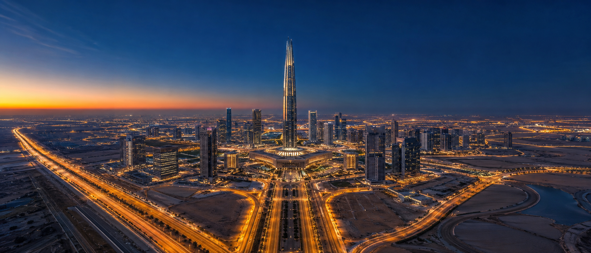 Egypt's New Administrative Capital at blue hour — the country's modern business and government hub